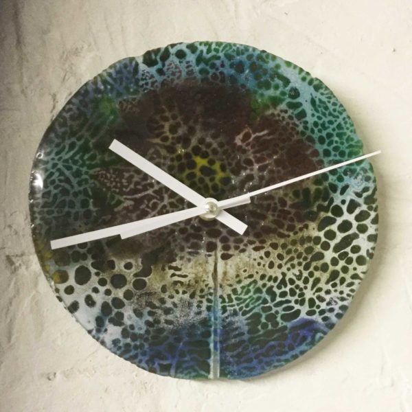 Batik style glass art clock