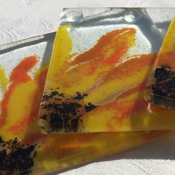 sunflower costers from fused glass