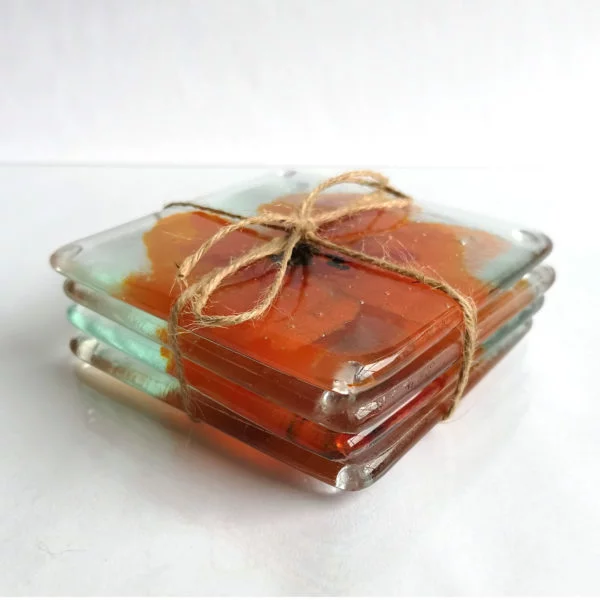 Poppies glass drinks coasters, set of 4 coasters 1