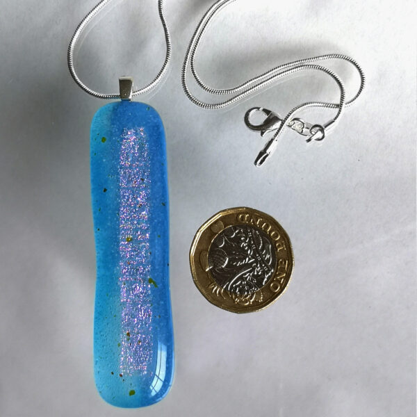 Sea blue fused glass pendant with sparkles 3